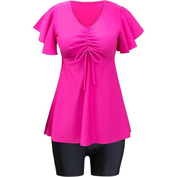 Ruffled Flowy Tankini with Boy Shorts – Tummy Control Two-Piece Swimsuit - Picture 5 of 7